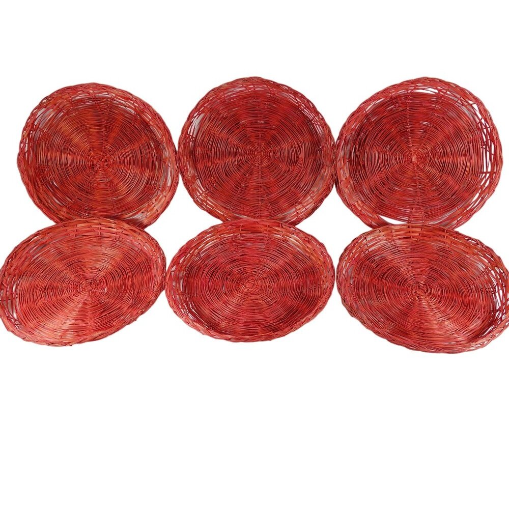 Vintage Red Wicker Rattan Picnic Camping 9" Paper Plate Holders Lot of 6